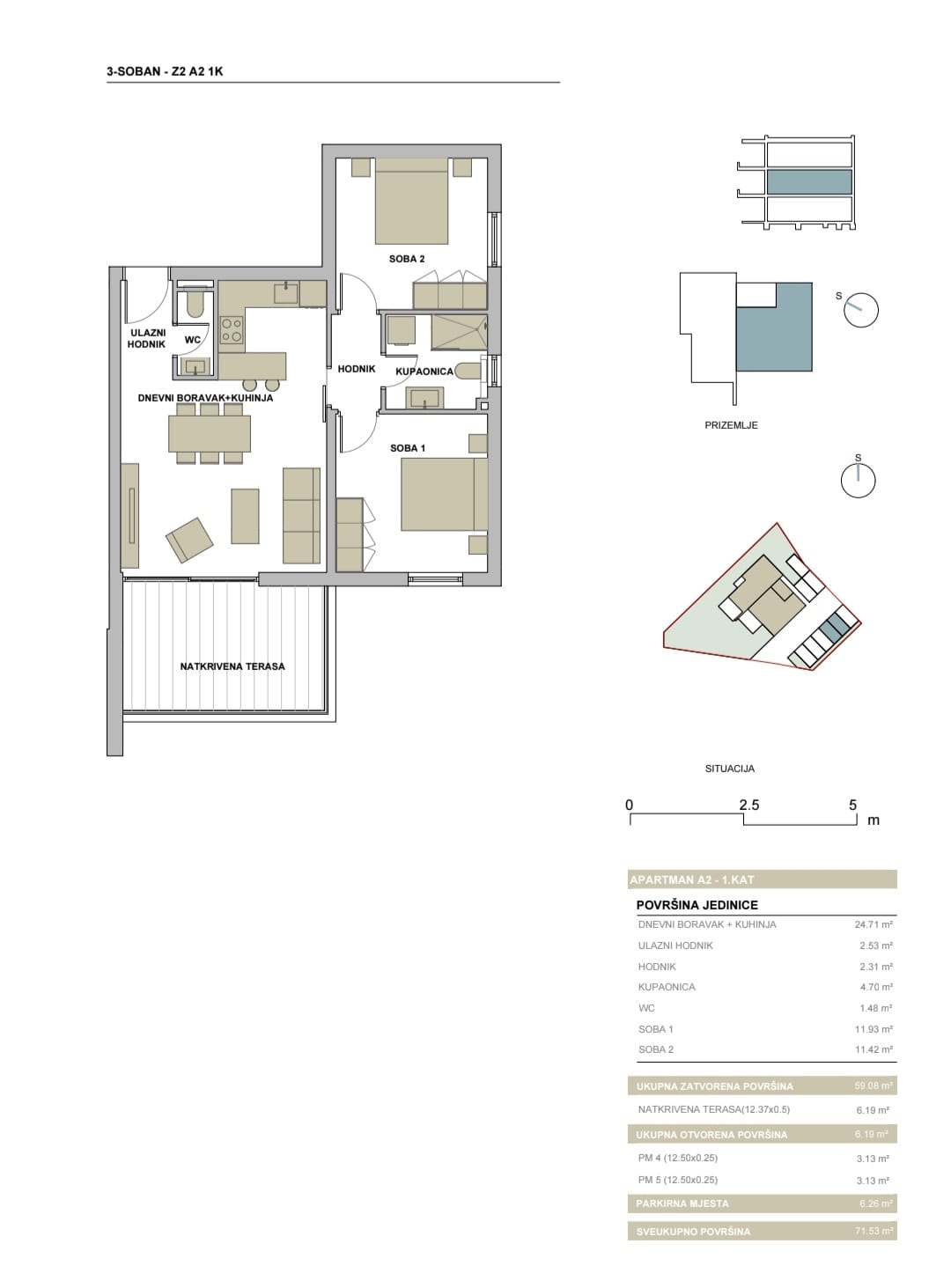 Pag, Gajac, Apartman 71,53 m2, 2 Parkirna mjesta, Terasa