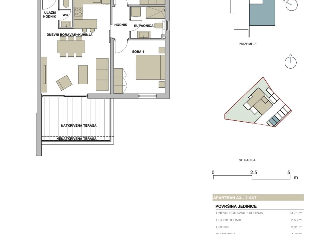Pag, Gajac, Apartman 71.25 m2, 2 Parkirna mjesta, Natkrivena terasa