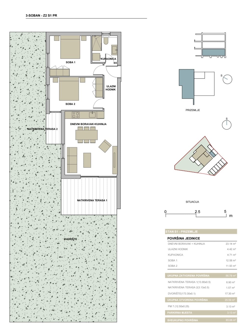 S1_PR Pag, Gajac, Novogradnja, Apartman 85.68 m2, Okućnica 173 m2, Parkirna mjesta