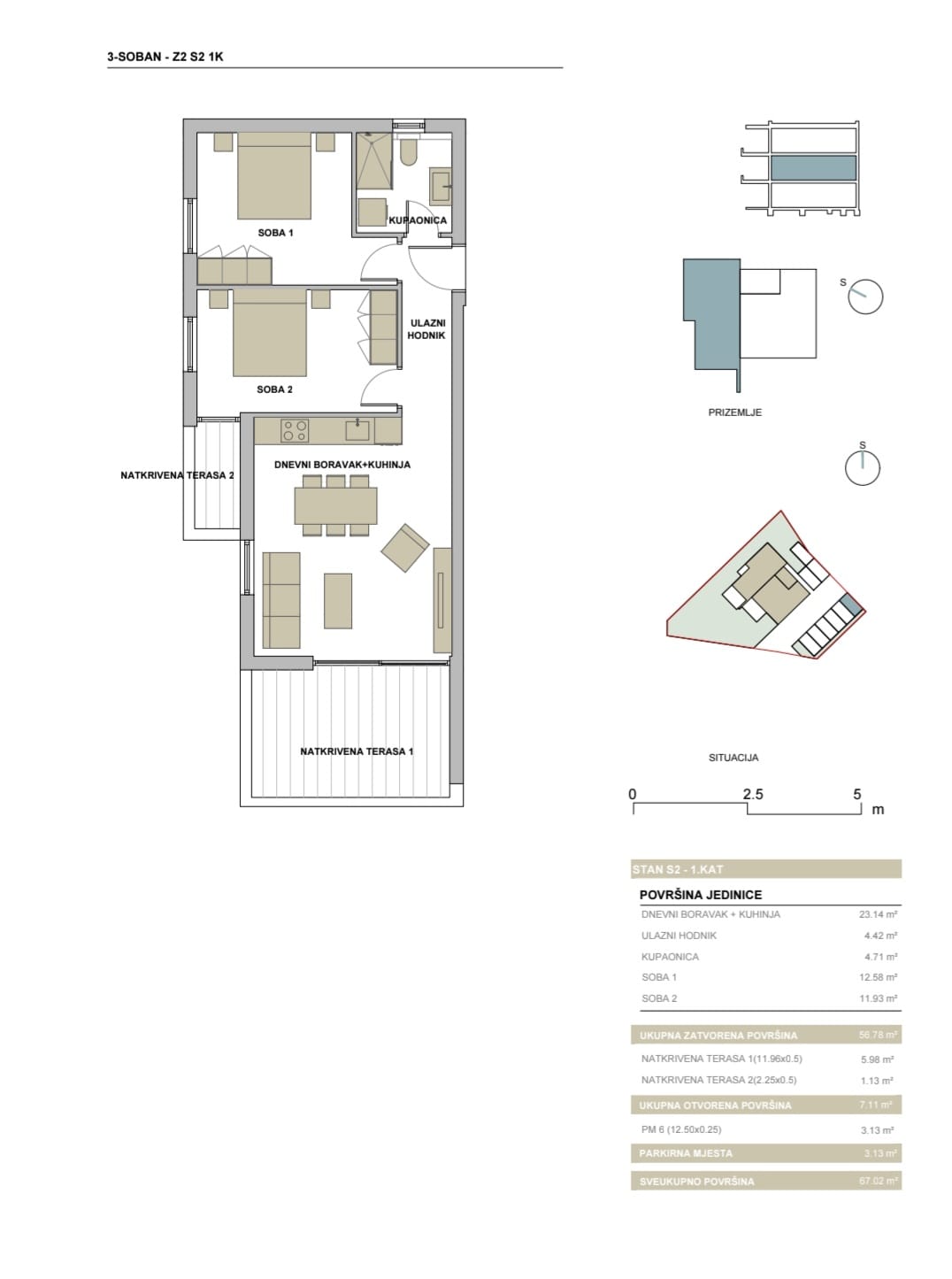 Pag, Gajac, Apartman 67 m2, 2 Terase, Parkirno mjesto