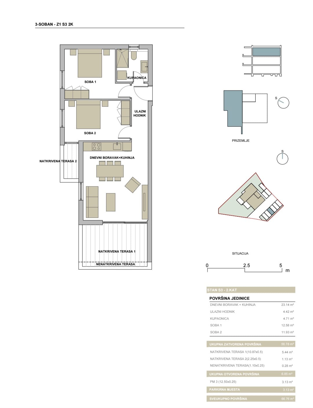 Pag, Gajac, Apartman 66.76 m2, 2 Terase, 1 Parkirno mjesto