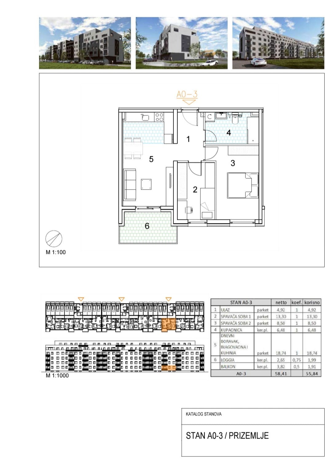 A0-3 Novogradnja, Velika Gorica, Trosoban stan, 55.84 m2