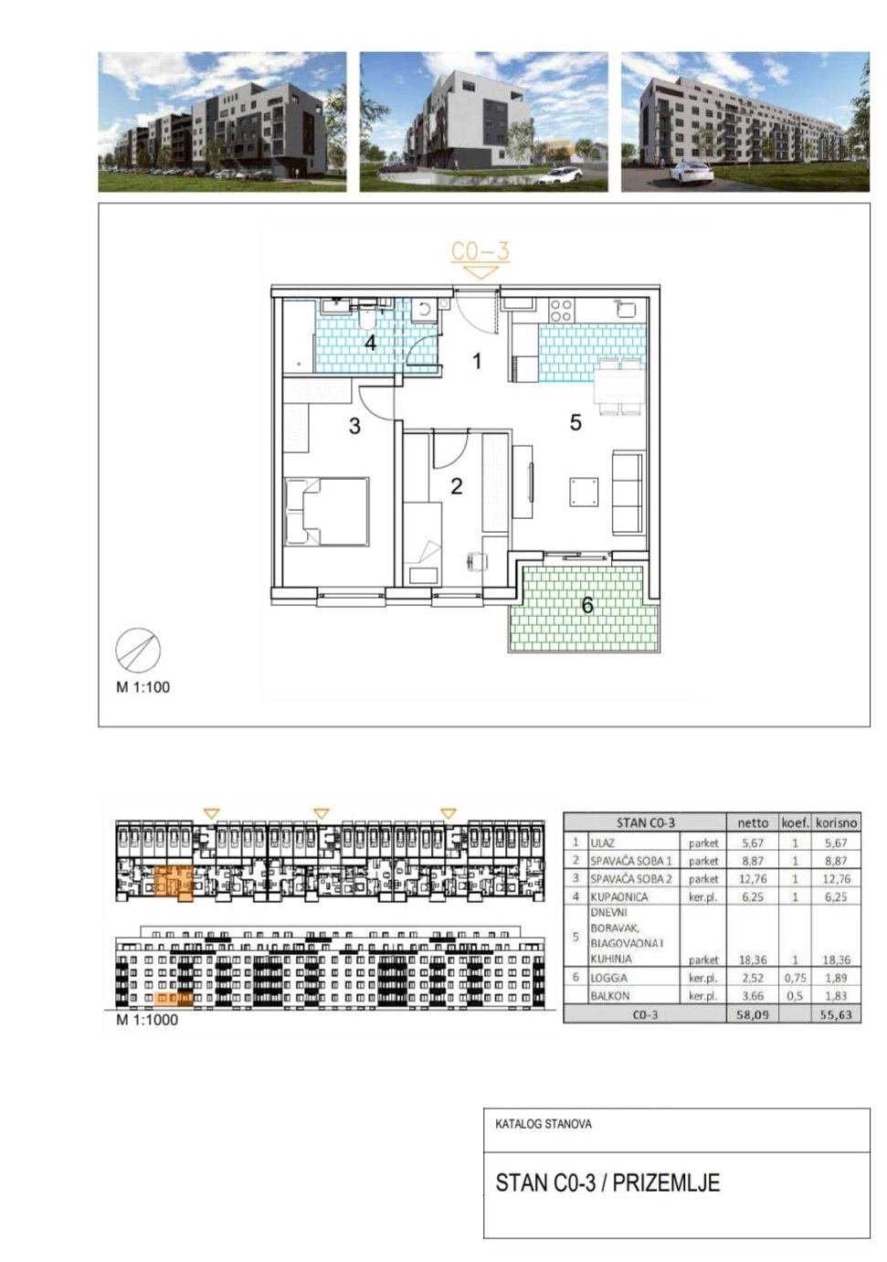 C0-3 Novogradnja, Velika Gorica, Trosoban stan, 55.63 m2